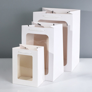 Bolsa de regalo de cartón Kraft blanco con ventana <span class=keywords><strong>abierta</strong></span> para envolver <span class=keywords><strong>floristería</strong></span> logotipo personalizado Material artesanal duradero - Product Image 2