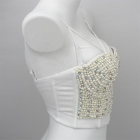 Crop top bustier push-up pour femme en jersey avec perles et strass