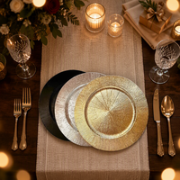 Assiette de présentation ronde dorée en plastique de 13 pouces, sous-assiette décorative réutilisable pour mariage et événements