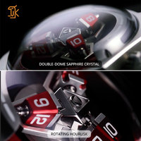 Montre automatique mécanique de luxe personnalisée OEM ODM, rouge, avec heures errantes 3D rotatives, unique, Le Dome, bracelet en acier inoxydable et cuir