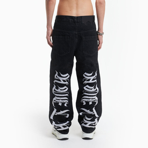 KingSen OEM Custom Men's High Quality Embroidered Wide Leg Baggy Jeans Washed Heavyweight Cotton Denim Y2K Streetwear <b>Pants</b> - Product Image 5