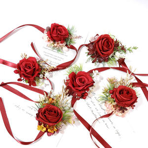 Boutonniere เข็มกลัดติดข้อมือสำหรับงานแต่งงานของผู้ชายดอกกุหลาบสีแดงสร้อยข้อมือดอกไม้ประดิษฐ์ช่อดอกไม้สำหรับงานแต่งงานปาร์ตี้อุปกรณ์งานพรอม - Product Image 6