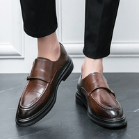Große Größen 38-46 Herren Doppelmonkstrap-Schuhe in Schwarz und Braun, geprägte formelle Business-Schuhe.