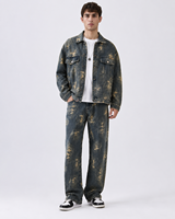 Ensemble veste et pantalon en jean jacquard délavé, brodé, vintage, respirant et décontracté MENGTU, multi-poches