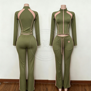 Nuovi Arrivi Abbigliamento Y2k, Tuta in Velluto a Righe con Logo Personalizzato per Donne, Giacca con Zip e Pantaloni Jogger, <span class=keywords><strong>Set</strong></span> <span class=keywords><strong>Due</strong></span> <span class=keywords><strong>Pezzi</strong></span> da <span class=keywords><strong>Donna</strong></span> - Product Image 5