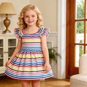 Высококачественные летние платья с расклешенными рукавами для девочек оптом, детская одежда от китайского производителя, индивидуальный пошив, индивидуальные узоры - Product Image 4