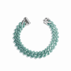 Gelang rantai giok alami, gelang rantai berbentuk berlian air hijau biru giok rantai baja Titanium tren gaya Hip-hop - Product Image 3