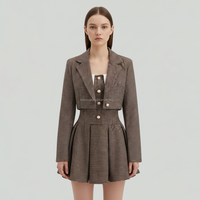Traje de Dos Piezas Personalizado con Estampado de Pata de Gallo para Mujer, Conjunto de Blazer Corto para Oficina