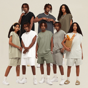 Difan Tùy Chỉnh Màn Hình In Logo Rửa Axit Vải Đen Crop Top Axit Rửa T Áo Sơ Mi Không Tay Và Quần Short Quá Khổ - Product Image 6