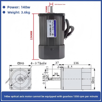Motorreductor de CA de 140W 220V con control de velocidad reversible, 5RK140RGU-CF, alto par, reductor pequeño, eficiencia IE3, montaje con brida