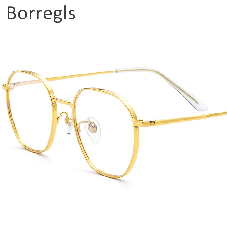 Borregls Pure Titanium Glasses Men Myopia Optical Prescription Vintage Eyeglasses Frame Women Gold Polygon Eyewear 18519