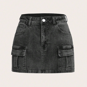 <span class=keywords><strong>Jupe</strong></span> Courte Mini en <span class=keywords><strong>Jean</strong></span> pour Femme, Taille Haute, Fermeture Éclair, Logo Personnalisé, Design Uni, Mode d'Été de Haute Qualité - Product Image 1