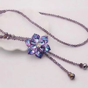 Collar de Flores de Cristal Morado con Borla, Accesorio de Uso Diario para Mujer - Product Image 1