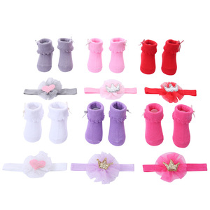 New Style Bow Cute Mesh Newborn Socks Candy Princess Solid Color <strong>Baby</strong> Socks <strong>Headband</strong> Set - Product Image 3