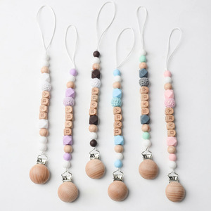 Porte-sucette en Silicone pour bébé, perles, attaches en bois de hêtre, jouet de dentition M3633 - Product Image 1