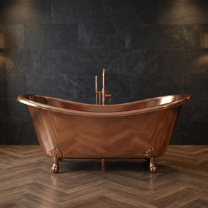 Baignoire autoportante en cuivre à pattes de chat, ovale martelée, style antique, pour salle de bain domestique - Product Image 1