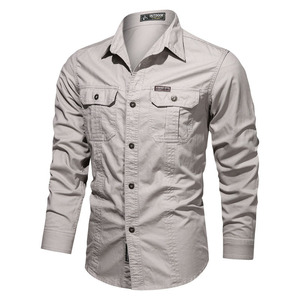 Chemise de travail décontractée pour <span class=keywords><strong>homme</strong></span>, style automne, 100 % coton, <span class=keywords><strong>grande</strong></span> <span class=keywords><strong>taille</strong></span>, coupe ample, manches longues, pantalon délavé - Product Image 1