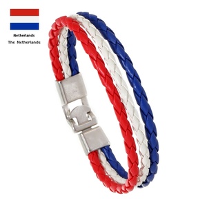 Bracelet tressé porte-bonheur en cuir PU couleur drapeau souvenir, pierre naturelle, unisexe, cadeau pour fan <span class=keywords><strong>de</strong></span> festival - Product Image 1