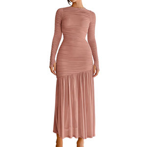 Vestidos de Moda para Mujer, Elegantes, de Encaje, con Cuello Redondo, Color Sólido, Estilo Patchwork - Product Image 1