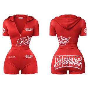 Ensemble décontracté deux pièces pour femme : crop top à capuche et short assorti, imprimé personnalisé, respirant, haute qualité, pour l'extérieur - Product Image 6