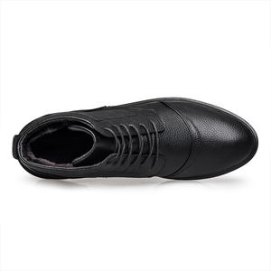 Bottes Derby pour hommes robe uniforme Oxford chaussures haut-milieu haut à lacets en cuir de vache véritable épaissi polaire coton rembourré chaud - Product Image 4