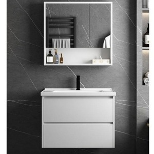 Mueble de Baño Blanco CR con Espejo, Estilo Nórdico, Gabinete de Madera Sólida de Lujo - Product Image 1