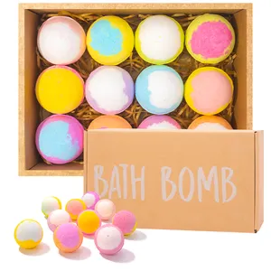 Özel etiket organik Vegan magnezyum gökkuşağı renk banyo tuz topu kabarcık banyo malzemeleri kadınlar için banyo bombası hediye setleri