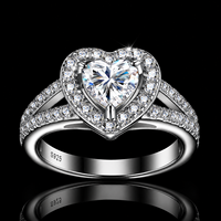 Dernière conception, bague de fiançailles de luxe en argent sterling 925 avec moissanite pleine de 2 carats en forme de cœur, promotionnelle, pour femme