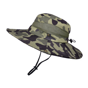 Vente en gros Chapeau d'extérieur décontracté Jungle à bords ronds en <span class=keywords><strong>filet</strong></span> Chapeau <span class=keywords><strong>de</strong></span> randonnée et <span class=keywords><strong>de</strong></span> pêche Chapeau <span class=keywords><strong>de</strong></span> pêcheur avec crème solaire camouflage - Product Image 3