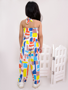 Haut à bretelles pour filles avec imprimé abstrait coloré et pantalon ample, tenue décontractée d'été - Product Image 3