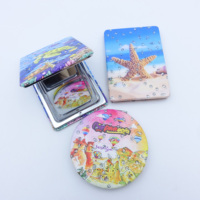 Miroir de poche à maquillage de luxe personnalisé en métal, mignon, orné de marque, rectangle, logo personnalisé, miroir en cuir avec diamant
