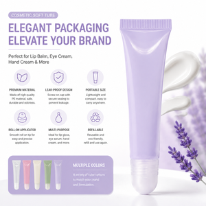 Elegante Tubo Cosmético Morado con Aplicador Roll-On para Crema de Ojos y Bálsamo Labial, 15 ml, Envase de PE Reutilizable - Product Image 1