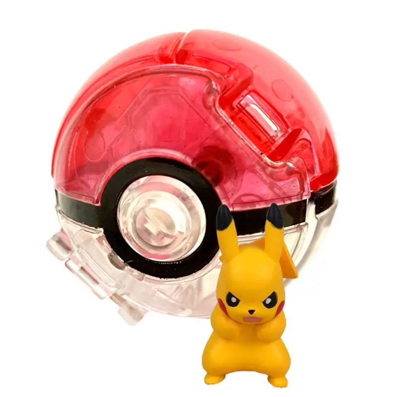 2024 grosir mainan kapsul 7cm plastik Pika chu Poke mon Ball dengan tokoh kartun Pokemon mainan di dalam