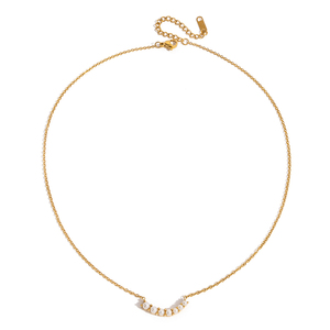 J & D 18K PVD Chapado en oro Collar de acero inoxidable Collar de moda elegante de cristal Perla Sonrisa Colgante Collar - Product Image 6