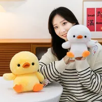 Peluche Canard Jaune Mignon et Joyeux Princesse Bududu en Coton PP, Doudou Portable Lavable Ultra Doux Verni UV, Rechargeable par USB