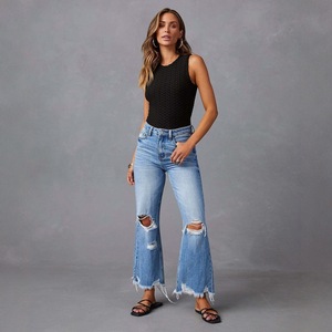 Nuevos Jeans de <span class=keywords><strong>Mujer</strong></span> para Primavera, Jeans Anchos con Borlas y Agujeros Desgastados para <span class=keywords><strong>Mujer</strong></span> - Product Image 1
