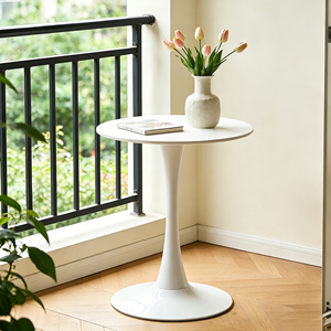 <b>White</b> <b>Round</b> <b>Dining</b> <b>Table</b> Modern MDF Top Iron Base Mid Century Design Indoor Outdoor Use - Product Image 1