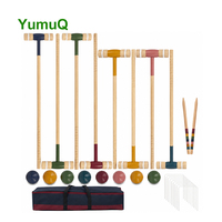Vente d'usine YumuQ : Jeux de croquet en bois d'eucalyptus de qualité supérieure, maillettes de 26'' / 32'', pour jeux de pelouse et de jardin, avec sac de transport