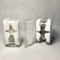 Boîte à montre en plastique transparent de marque célèbre, prête à être expédiée, cercueil à montre, 100 pièces, faible MOQ avec prix de gros