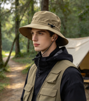 Chapeau Bob Personnalisé en Coton et Polyester, Large Bord en Sergé, Cordon Coupe-Vent, Idéal Randonnée, Trekking, Camping, Aventure, Plein Air