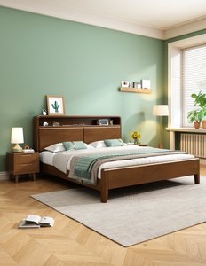 High Quality Solid Wood <b>Bed</b> <b>Frame</b> with Open Storage Headboard, Multifunctional Platform <b>Bed</b> for Bedroom Furniture - Product Image 4