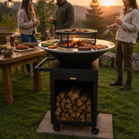 Barbecue extérieur au bois avec brasero et plancha, et rangement pour bûches, pour jardin et terrasse