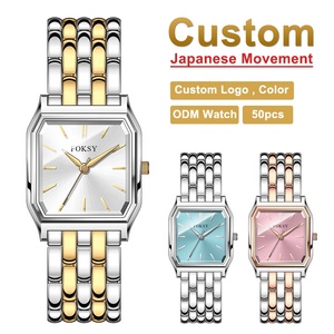 Reloj de Pulsera de Cuarzo con Esfera Azul Cuadrada de Acero Inoxidable para <span class=keywords><strong>Mujer</strong></span> con Logotipo Personalizado FOKSY, Reloj de Moda para <span class=keywords><strong>Mujer</strong></span>, Resistente al Agua 3ATM - Product Image 1