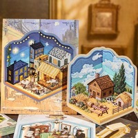 24pcs Per Pack Stiker Gaya Bordir Retro Koleksi Stiker Mini Diorama 2.0 3D Cottage Unboxing DIY