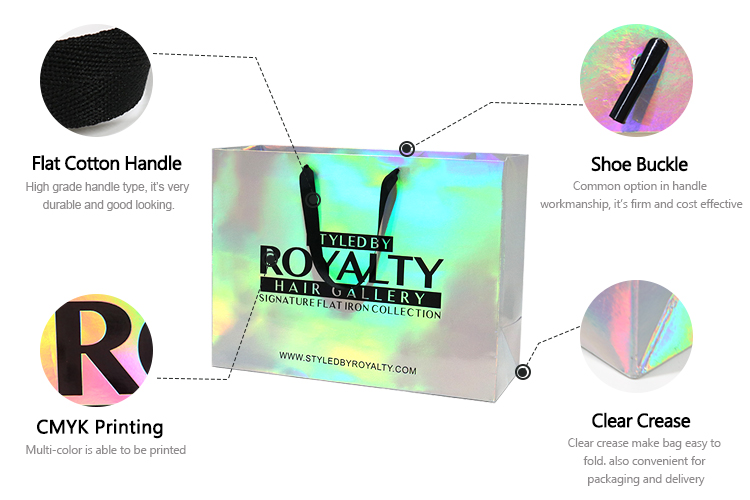 Hot Sale Manufacturer Holographic Valentines Day Cosmetic Packaging Slim Luxury Shopping Gift Paper Bag