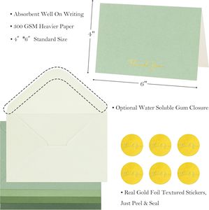 Cartes de <span class=keywords><strong>remerciement</strong></span>, enveloppes et autocollants de la marque YS, vert sauge, lot de 25 (modèle YS-A-67) - Mariage, baby shower, fête prénatale, notes de condoléances - Product Image 5