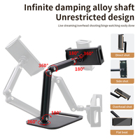 Support de tablette à double bras avec base lestée, rotatif à 360°, capacité de charge de 1,5 kg, support de téléphone de bureau pour diffusion en direct, vente en gros OEM