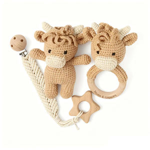 Ensembles de jouets de <span class=keywords><strong>dentition</strong></span> en bois pour bébé, jouets animaux mignons en coton 100% biologique, hochet de <span class=keywords><strong>dentition</strong></span> en bois - Product Image 1