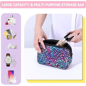 <span class=keywords><strong>Pochette</strong></span> de maquillage portable à fermeture éclair pour filles, grande capacité, imperméable en néoprène, personnalisée pour les voyages - Product Image 4