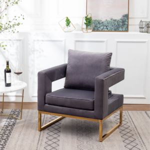Fauteuil en velours gris, design moderne, pieds en métal, meubles de salon - Product Image 4